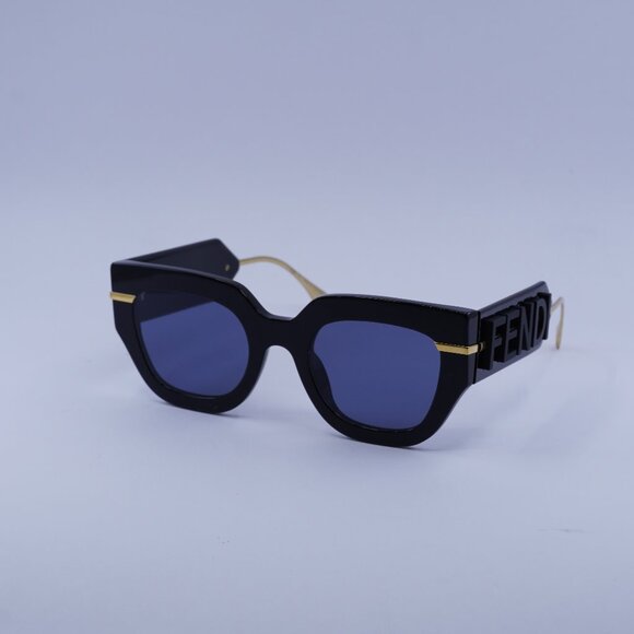 Fendi FE40097I 01V Sunglasses Black/Gold Cat Eye Frame, Blue Lenses - Picture 1 of 10